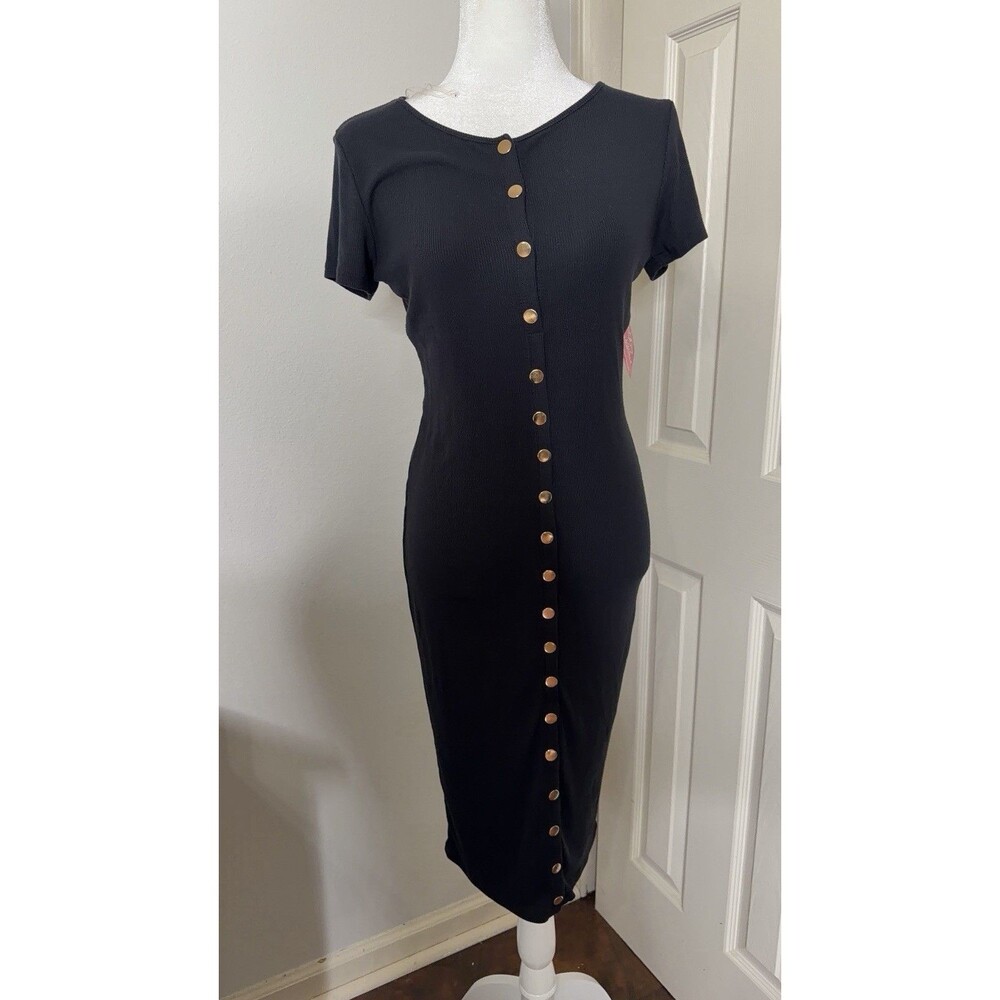 Heart Hips Black Button Midi Dress Size M - Picture 3 of 12
